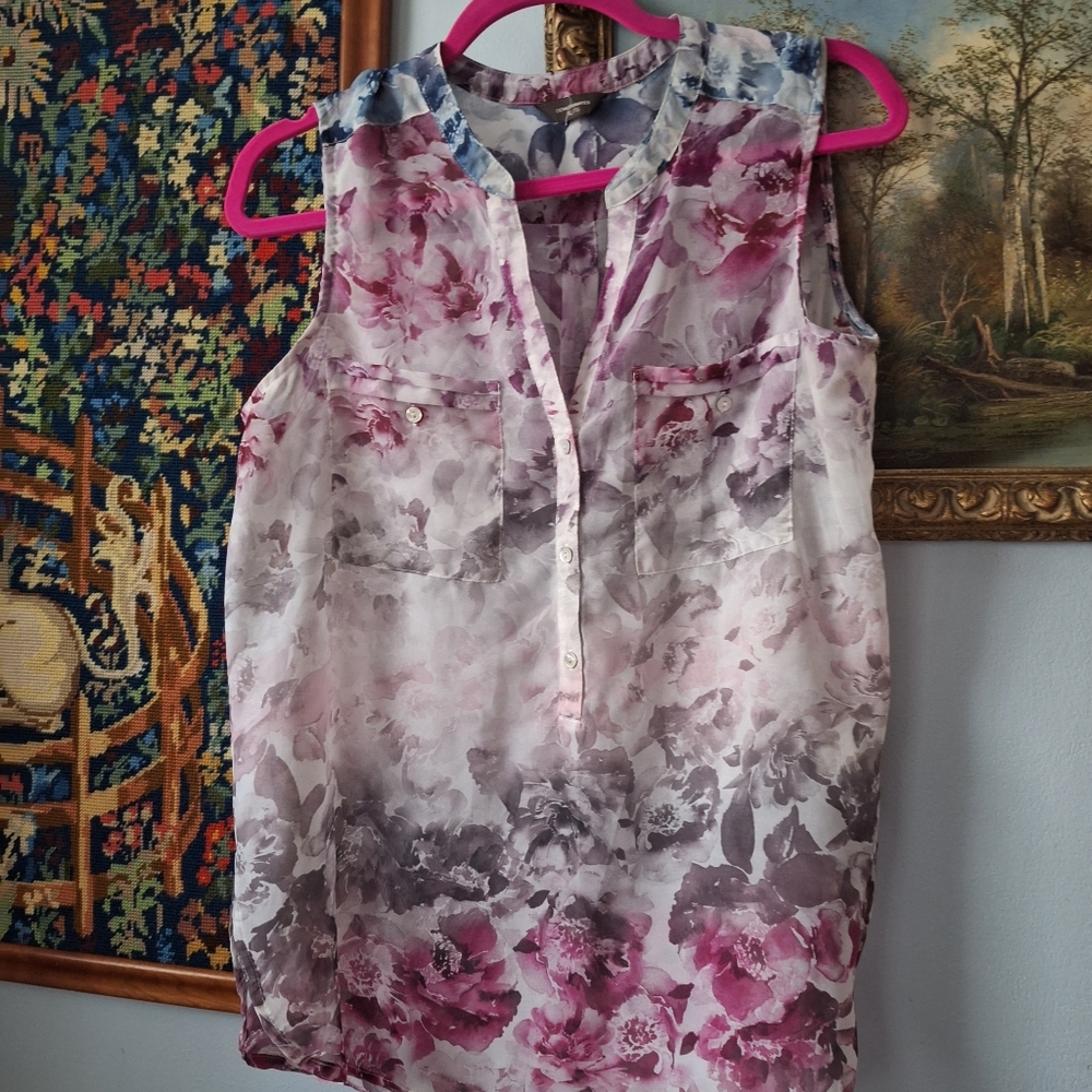 45. Denver Hayes Satin Floral Sleeveless Top